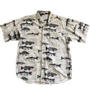 Mens COLUMBIA Sz L Fish Theme Button Down Shirt Short Sleeve